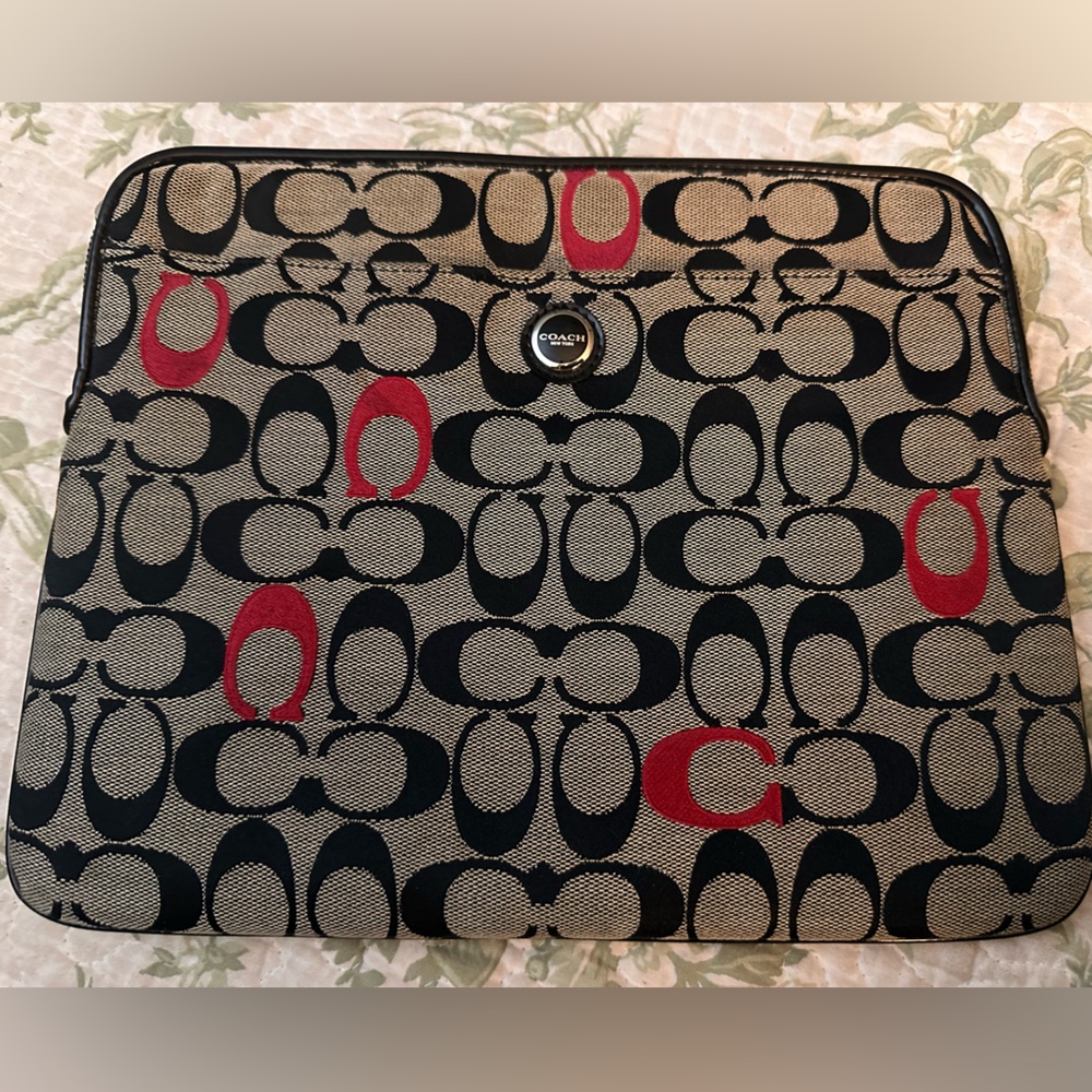 Coach Black and Red Signature Pattern Sleeve for IPAD